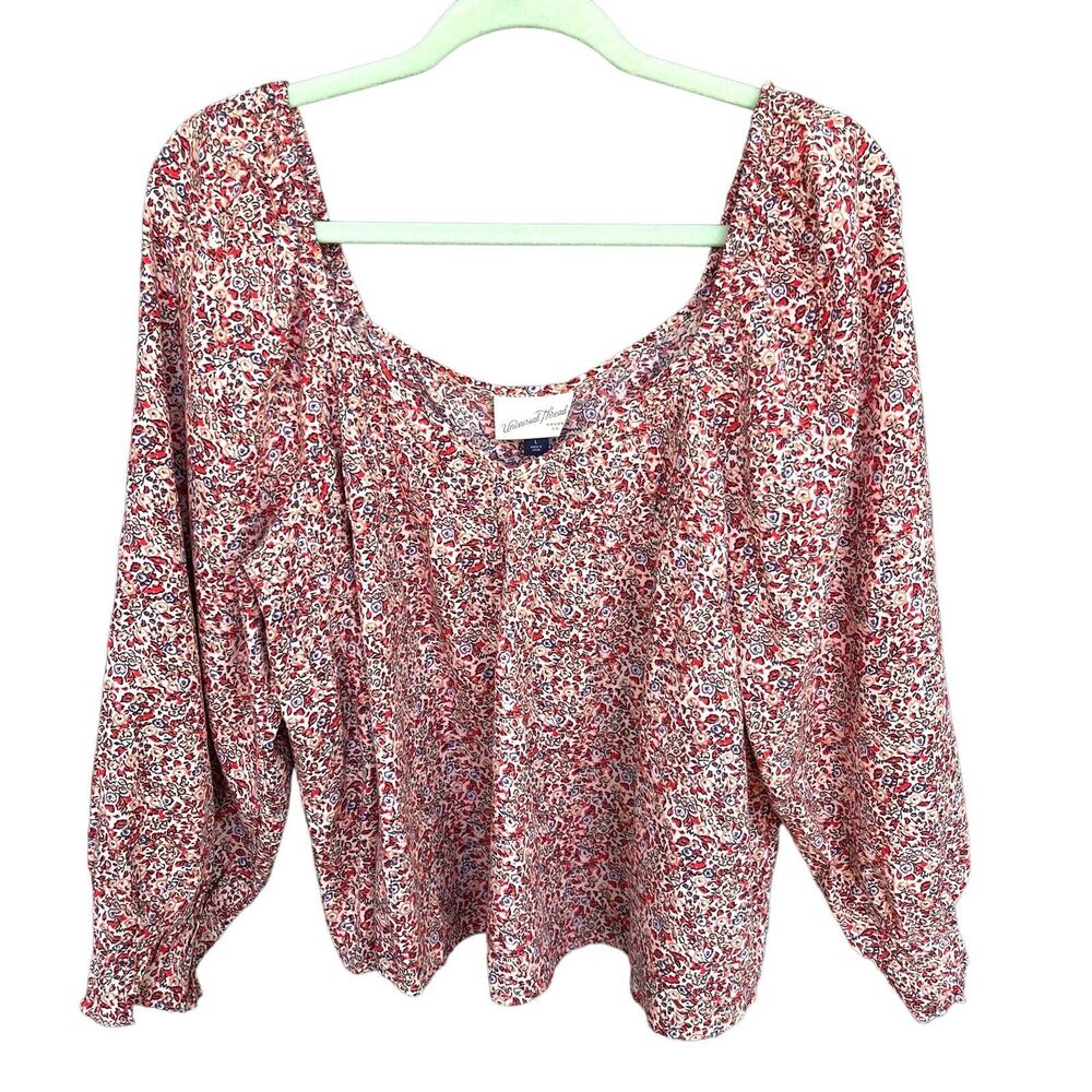 Universal Thread Top Womens Large Floral Multicolor Puff Sleeve Cotton NWOT.